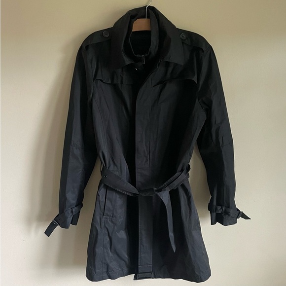 Calvin Klein Rain Coat Trench Belted Water Resistant Black Size Large - Picture 1 of 11